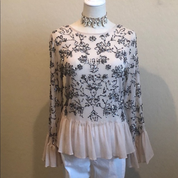 Zara Tops - Zara Basics Sequin & Beaded Sheer Top (XS)